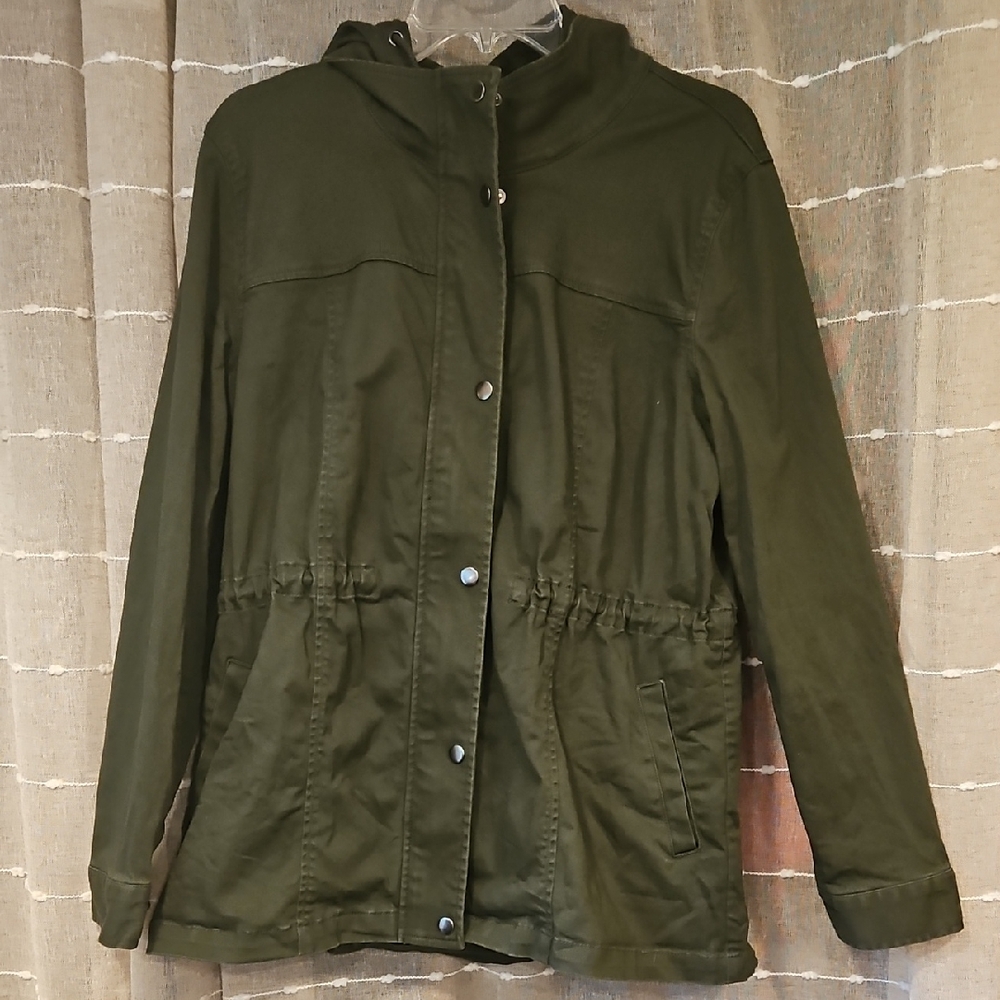 Market & Spruce Green Utility Jacket with Hood and Drawstring Waist